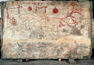 Ein quadriges Lukanisches Fresko aus dem 4. Jahrhundert v. Chr., aus der Nekropole von Paestum, Italien. Museo nazionale archeologico, Paestum