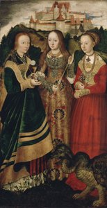 Altarbild mit dem Martyrium der Heiligen Katharina, rechter Flügel: Die Heiligen Barbara, Ursula und Margareta