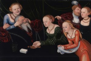 Alter Mann betört von Kurtisanen von Lucas Cranach the Elder