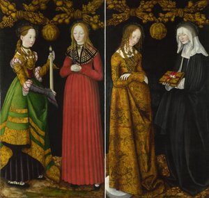Die Heiligen Genoveva und Apollonia und die Heiligen Christina und Ottilia von Lucas Cranach the Elder
