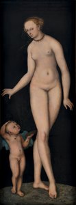 Venus mit Amor als Honigdieb vor schwarzem Grund
