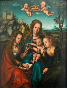Madonna zwischen zwei weiblichen Heiligen