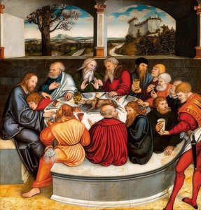 Reformationsaltar, Mitteltafel der Vorderseite: Martin Luther unter den Aposteln beim Abendmahl