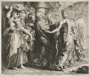 Lot und seine Familie verlassen Sodom von Lucas Emil Vorsterman