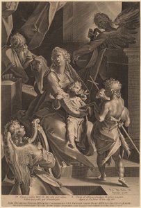Die Heilige Familie und zwei Engel von Lucas Kilian, after Bartholomaeus Spranger