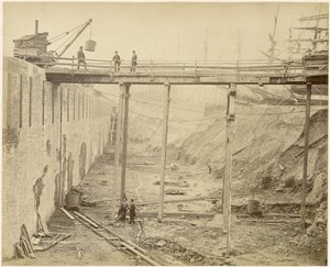 Bau des erweiterten Limehouse-Beckens, London, Mai 1869