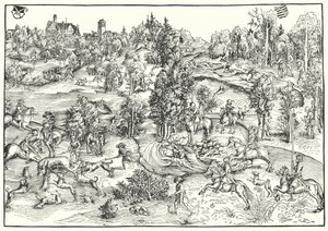 Hirschjagd in einem Hirschpark oder Landschaft von Lucas the Elder (after) Cranach