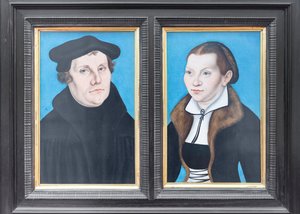 Porträts von Martin Luther und seiner Frau Katharina von Bora von Lucas the Elder (workshop of) Cranach