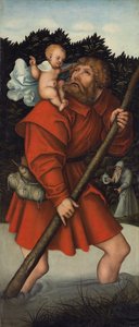 Der heilige Christophorus trägt das Christuskind; und Der Erzengel Michael hält die Waage der Gerechtigkeit von Lucas the Elder (workshop of) Cranach