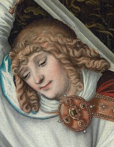 Der Erzengel Michael hält die Waage der Gerechtigkeit (Detail) von Lucas the Elder (workshop of) Cranach