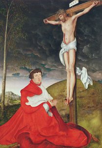 Albert, Kurfürst von Mainz am Fuße des Kreuzes von Lucas the Elder Cranach