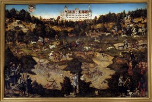 Jagd zu Ehren von Karl V. auf Schloss Torgau (Deutschland). Gemälde von Lucas Cranach dem Älteren (1472-1553)