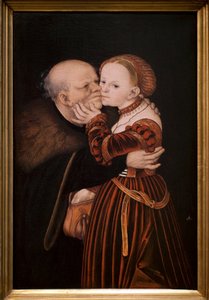 Der alte Narr. Gemälde von Lucas Cranach dem Älteren (1472-1553), um 1530. Flämische Kunst des 16. Jahrhunderts. Nationalgalerie, Sternberg-Palast, Prag (Tschechische Republik).