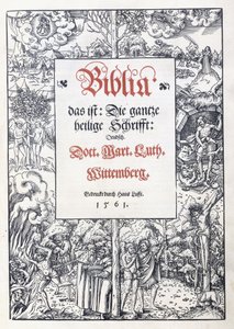 Titelseite mit einem feinen Bildrand aus "Biblia, das ist: Die gantze heilige Schrifft: Deudsch", übersetzt von Martin Luther, 1560-1561