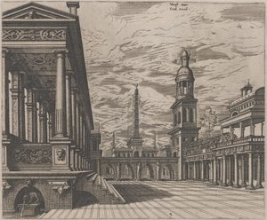 Stadtplatz mit Kolonnade links