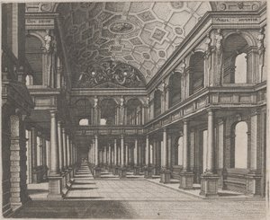 Blick in eine Halle mit toskanischen Säulen von Lucas van Doetechum and Johannes