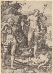 Adam und Eva beklagen den Tod Abels von Lucas van Leyden