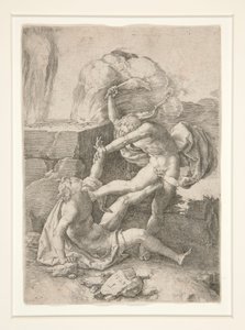 Kain tötet Abel, aus der Geschichte von Adam und Eva von Lucas van Leyden