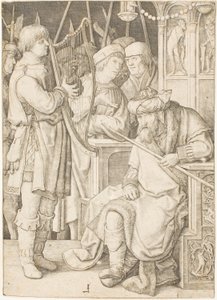 David spielt die Harfe vor Saul von Lucas van Leyden