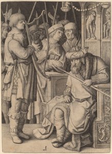 David spielt die Harfe vor Saul von Lucas van Leyden