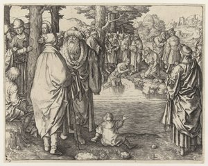 Die Taufe Christi im Jordan von Lucas van Leyden