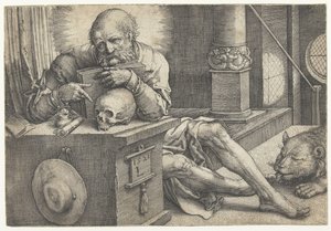 Der heilige Hieronymus in seinem Studierzimmer von Lucas van Leyden