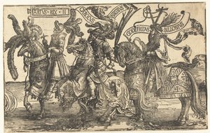 Die Helden König Artus, Karl der Große und Gottfried von Bouillon von Lucas van Leyden