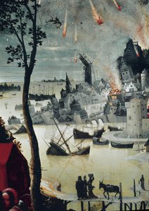 Lot und seine Töchter (Detail der Zerstörung von Sodom) von Lucas van Leyden