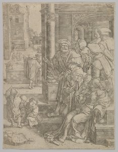 Der Dichter Virgil in einem Korb aufgehängt, 1525 von Lucas van Leyden