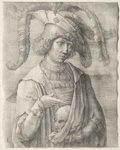 Porträt eines jungen Mannes mit einem Schädel von Lucas van Leyden