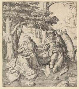 Ruhe auf der Flucht nach Ägypten, ca. 1506 von Lucas van Leyden