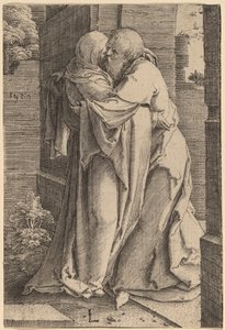 Der heilige Joachim umarmt die heilige Anna von Lucas van Leyden