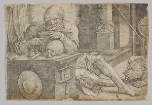 Der heilige Hieronymus in seinem Studierzimmer von Lucas van Leyden