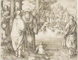 Die Taufe Christi im Jordan von Lucas van Leyden