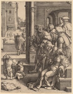 Der Dichter Virgil in einem Korb aufgehängt von Lucas van Leyden