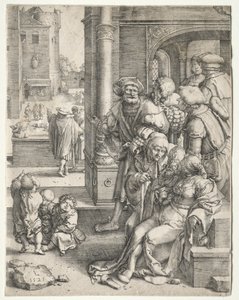 Der Dichter Virgil in einem Korb aufgehängt von Lucas van Leyden