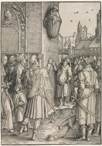 Die Macht der Frauen: Der Dichter Virgil in einem Korb aufgehängt von Lucas van Leyden