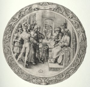 Die Runde Passion: Christus vor dem Hohenpriester von Lucas van Leyden