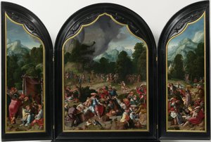 Triptychon mit der Anbetung des Goldenen Kalbs von Lucas van Leyden