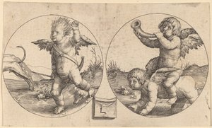 Zwei Cupidos in zwei Kreisen