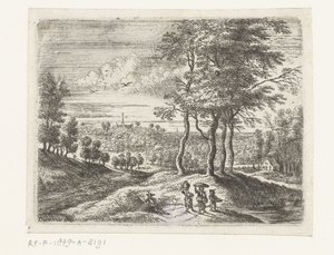 Waldlandschaft mit zwei Frauen und einem Jungen mit einem Korb von Lucas van Uden