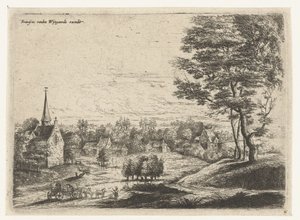 Blick auf ein Dorf mit einem Planwagen von Lucas van Uden