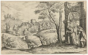 Landschaft mit der Heiligen Familie und zwei Hebammen