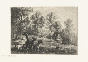 Landschaft mit einem Haus und einem Brunnen