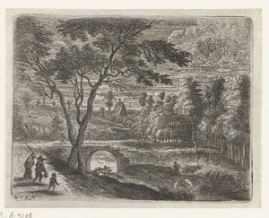 Landschaft mit einer Ruine einer Brücke von Lucas van Uden