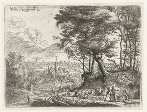 Landschaft mit einem Landhaus in der Ferne