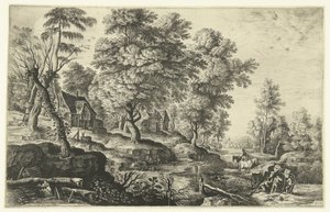 Landschaft mit Männern, die einen Wagen schieben von Lucas van Uden