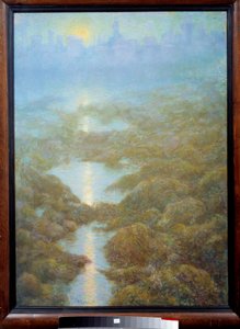 „Meine Mutter sah eines Abends die Stadt Ys (Is)“ Landschaft aus Nebel und Fluss von Lucien Levy Dhurmer