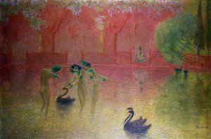 Nymphen baden in einer orientalischen Landschaft von Lucien Levy Dhurmer