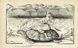 Illustration in Le Rire, 05/10/12 - Die verschlungenen Pfade des Friedens Italo-türkisch - Krieg, Türkei, Italien, Frieden - Schildkröte - Animation, Allegorie (Gravur)